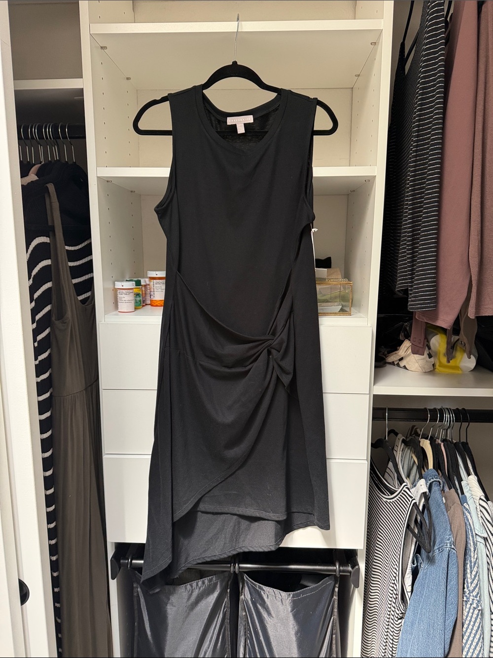 Chelsea28 Black Asymmetrical Knot-Front Dress